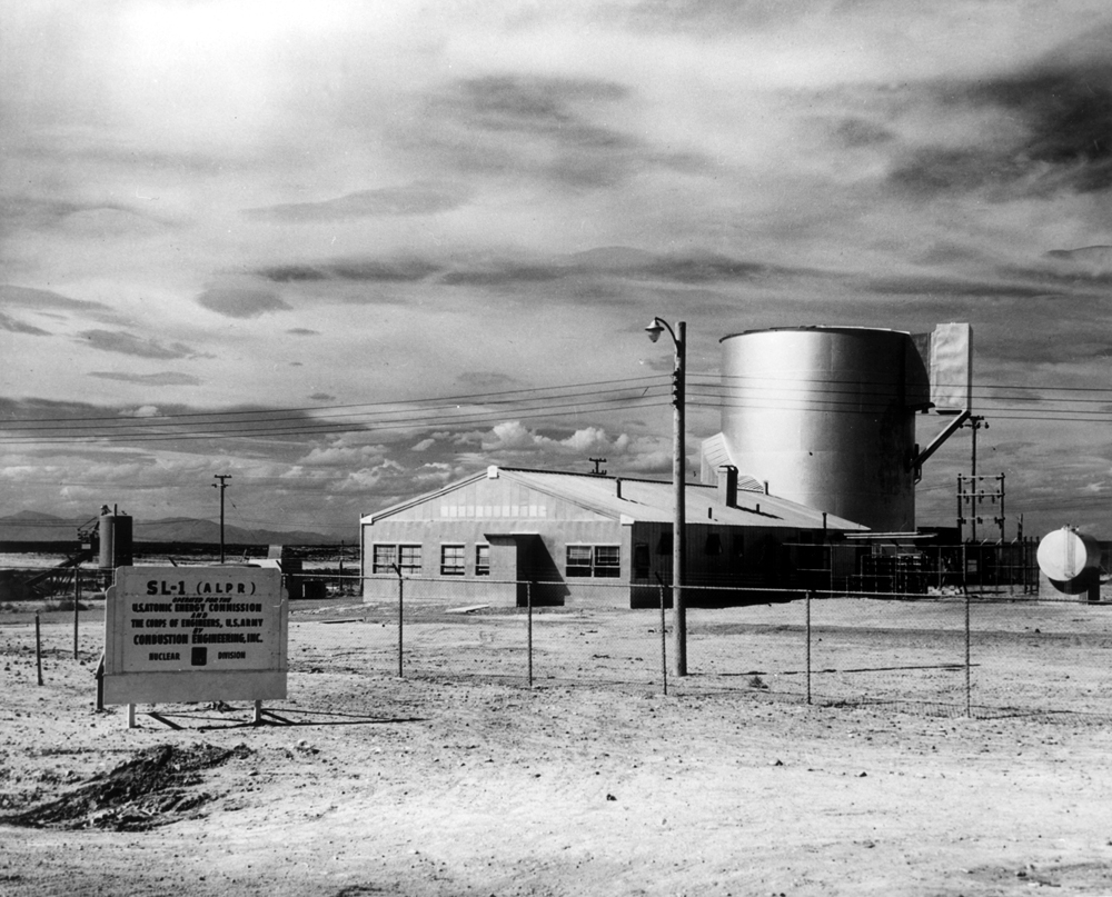 nuclear reactor in field with sign